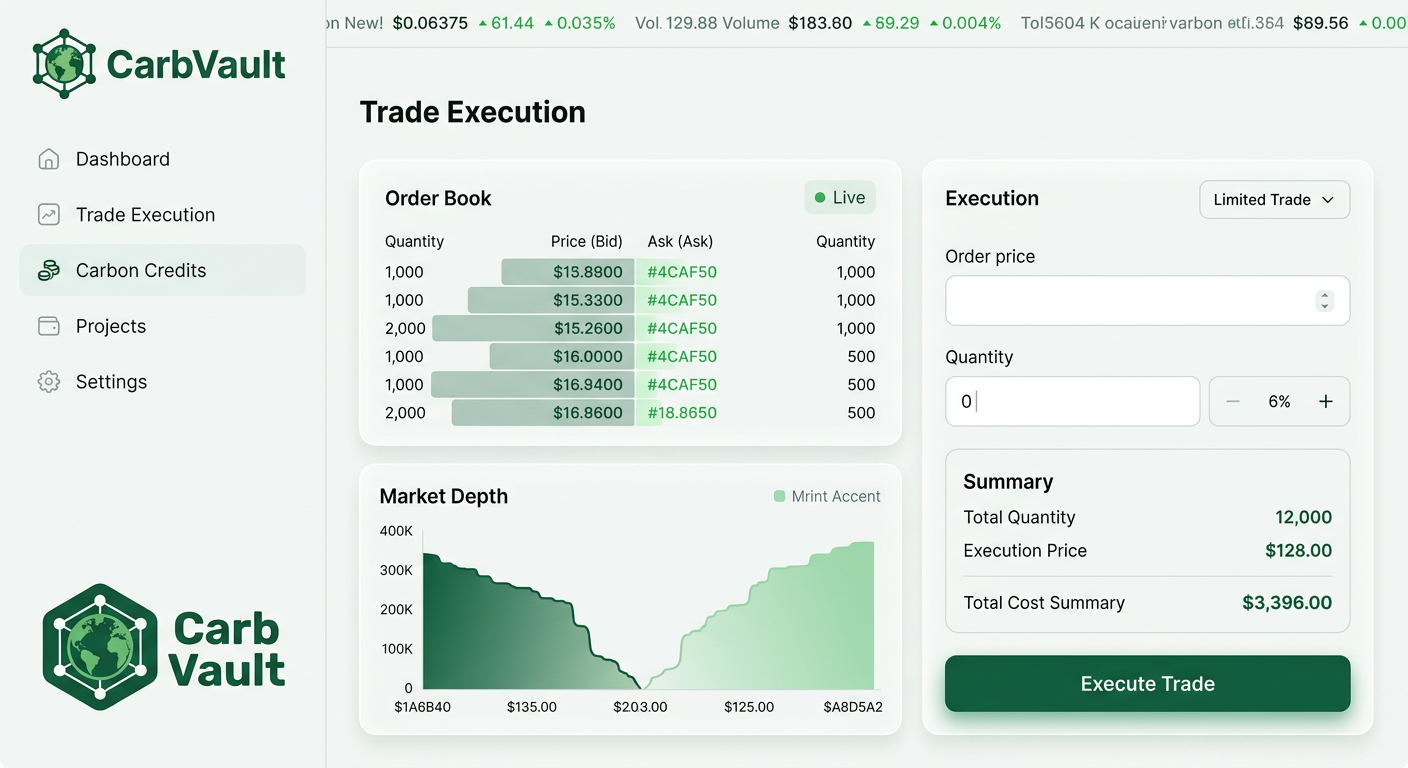 Trade execution with order book and depth chart